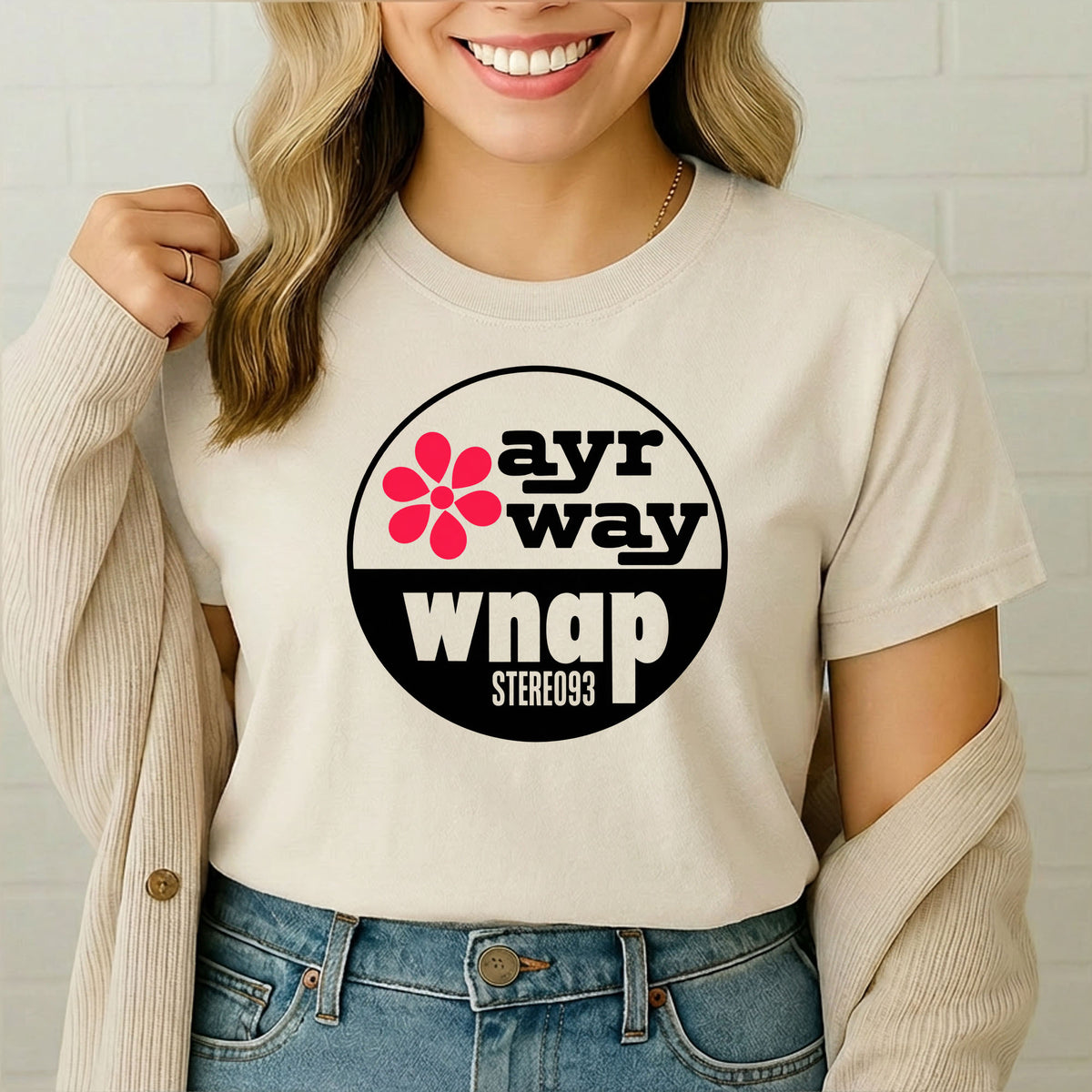 T-Shirt — Vintage 'ayr way wnap' Retro Logo Tee (Flower Graphic)