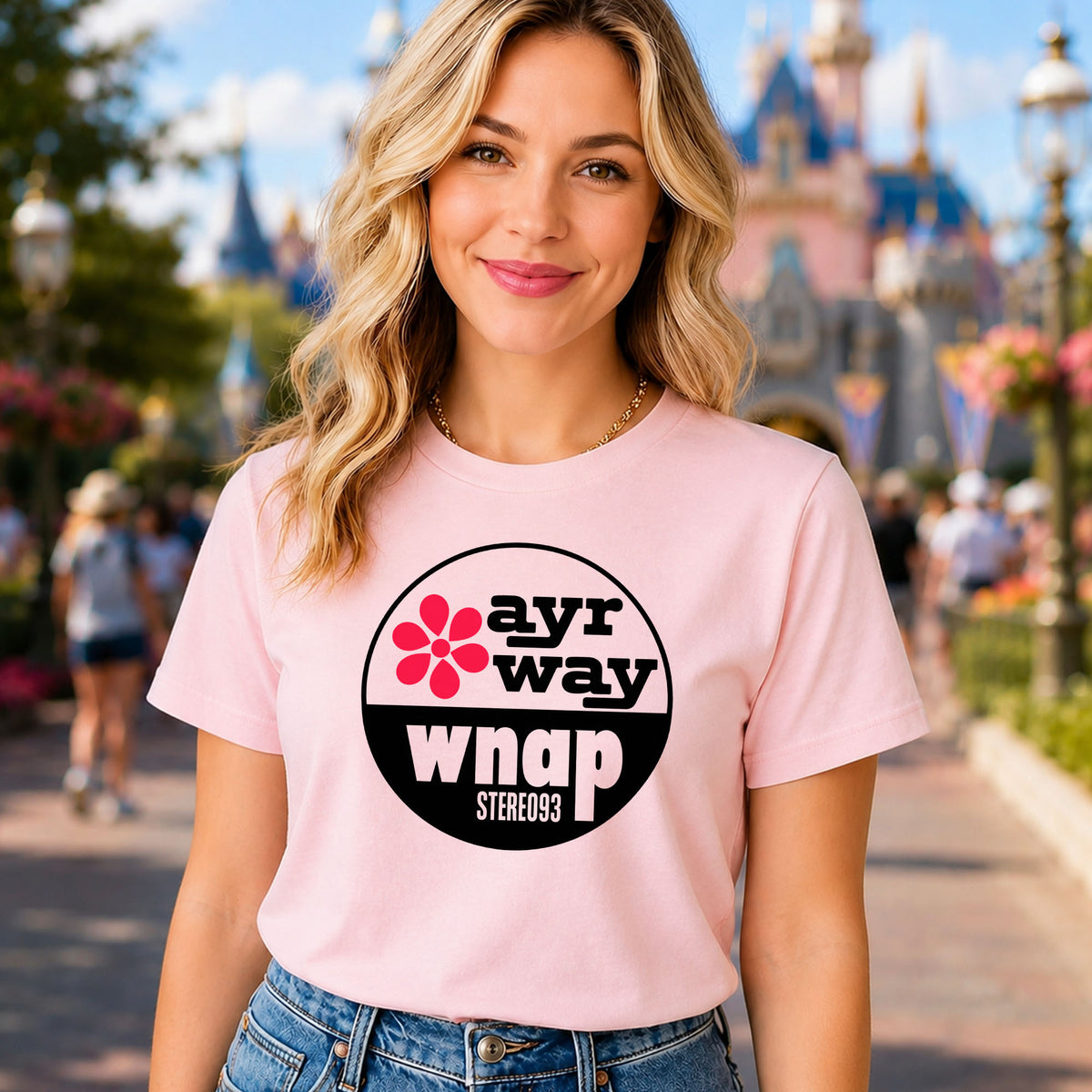T-Shirt — Vintage 'ayr way wnap' Retro Logo Tee (Flower Graphic)