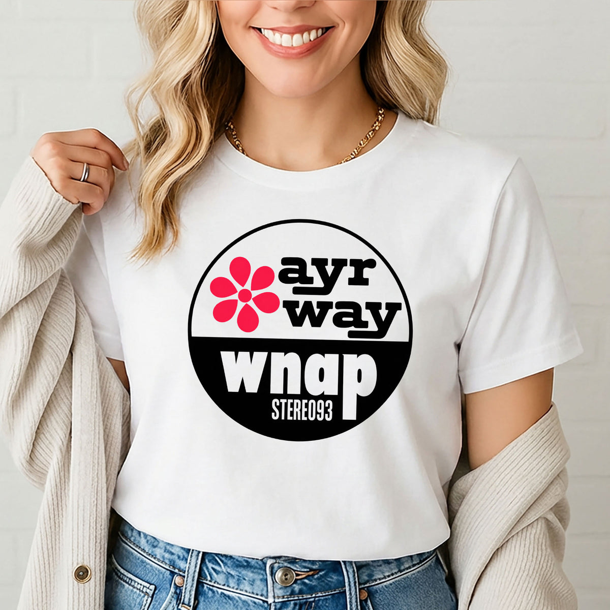T-Shirt — Vintage 'ayr way wnap' Retro Logo Tee (Flower Graphic)