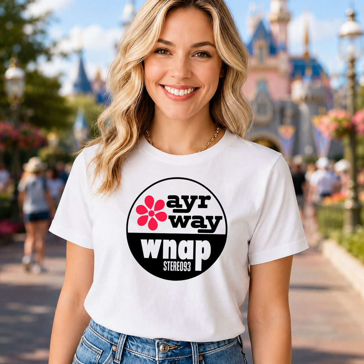 T-Shirt — Vintage 'ayr way wnap' Retro Logo Tee (Flower Graphic)