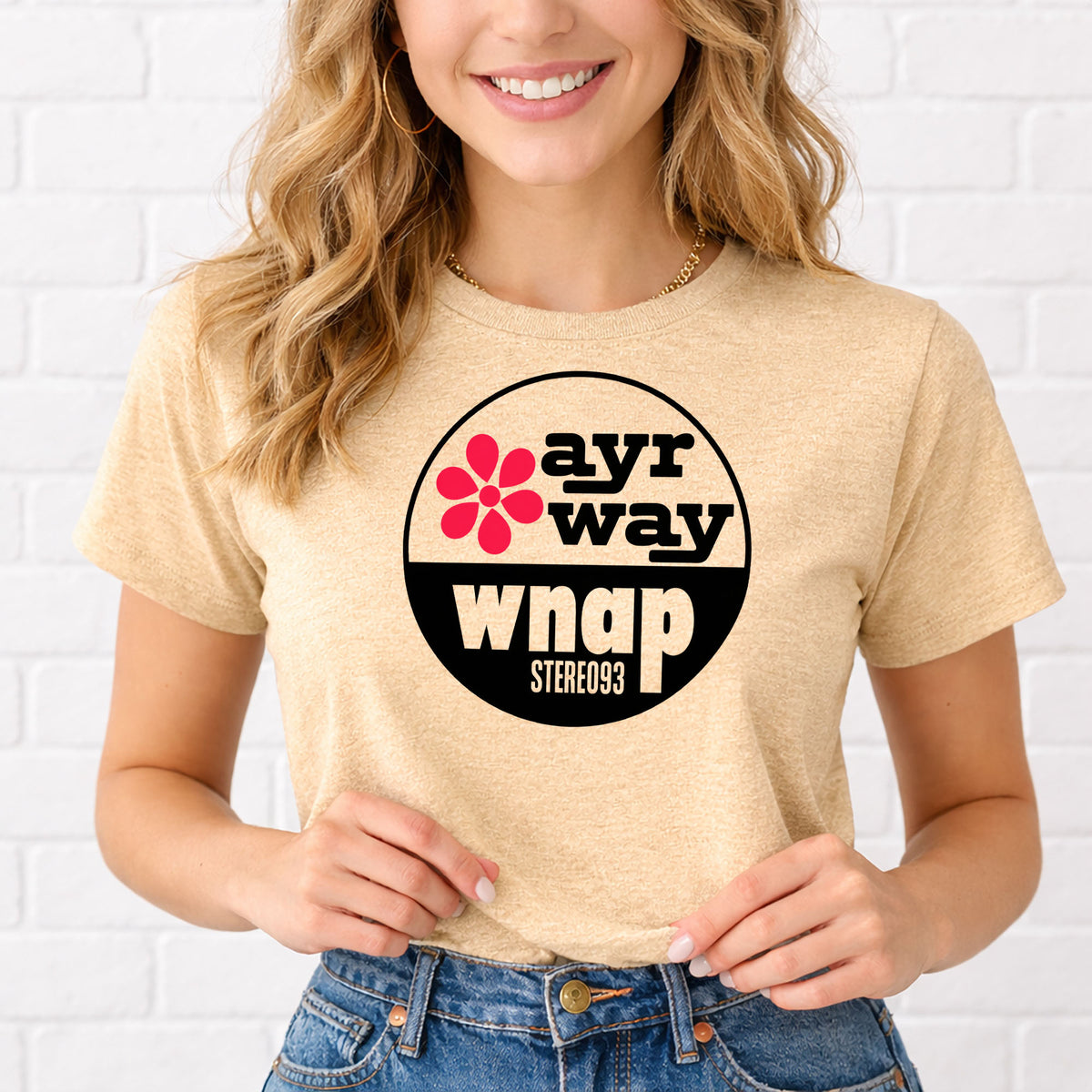 T-Shirt — Vintage 'ayr way wnap' Retro Logo Tee (Flower Graphic)