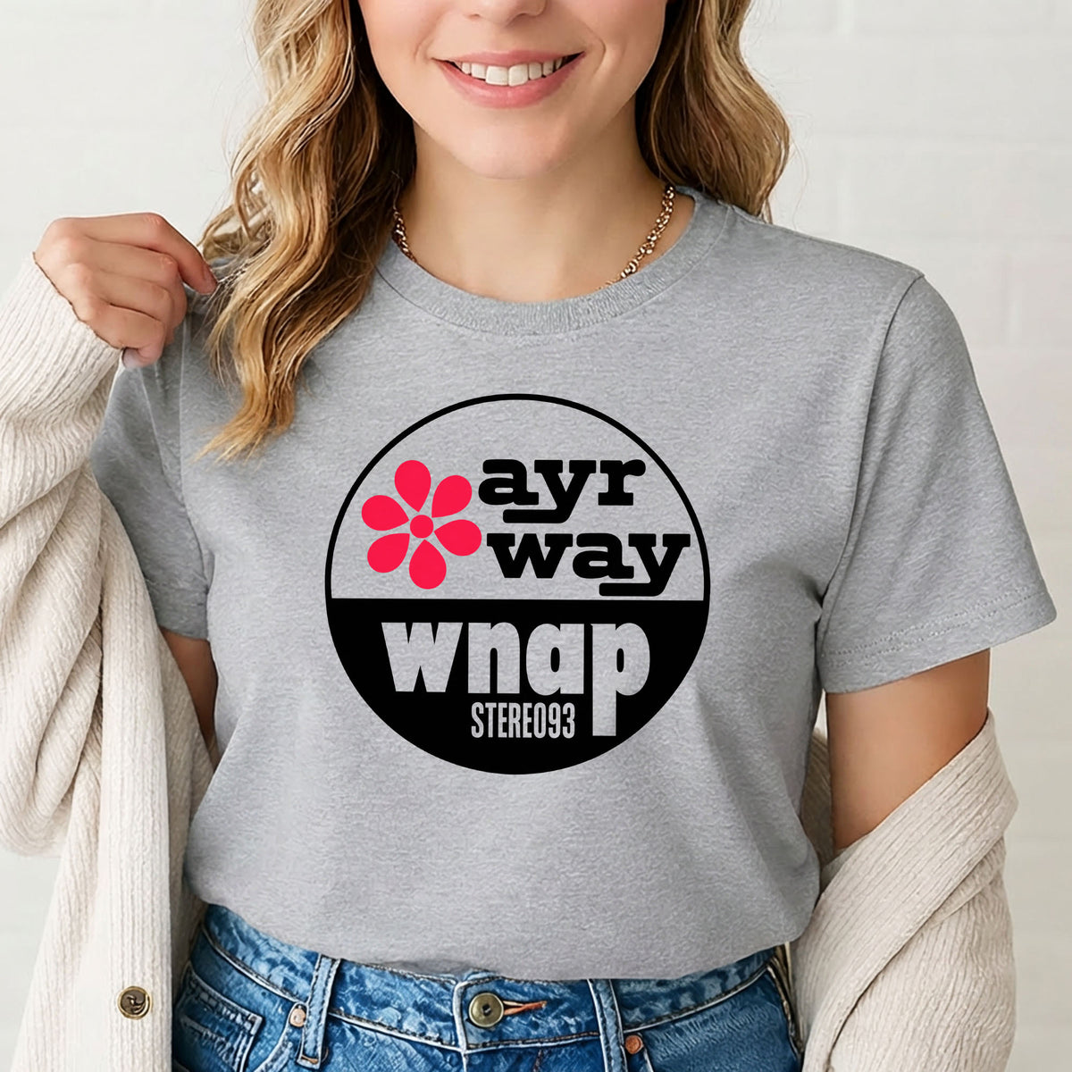T-Shirt — Vintage 'ayr way wnap' Retro Logo Tee (Flower Graphic)