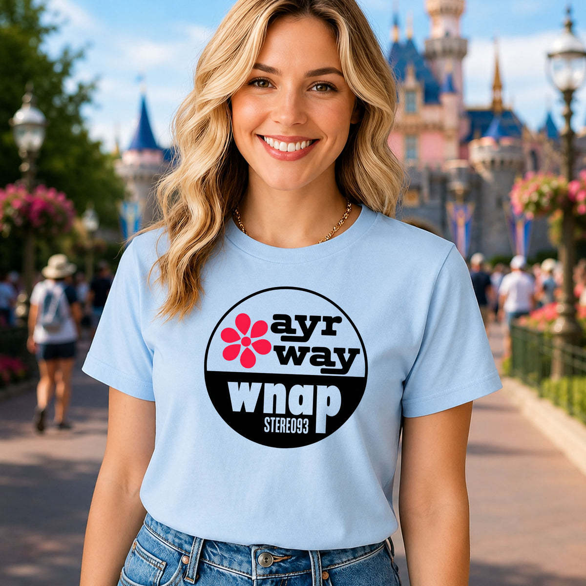 T-Shirt — Vintage 'ayr way wnap' Retro Logo Tee (Flower Graphic)