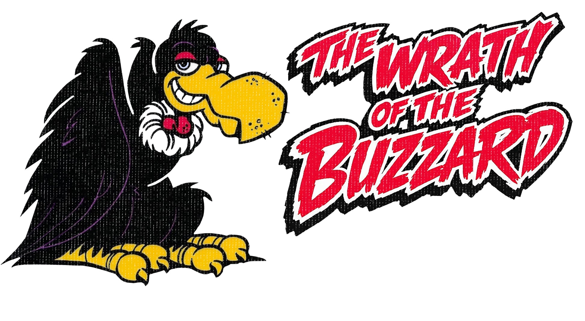 Close up of Wrath of the Buzzard vintage radio graphic printed on t shirt